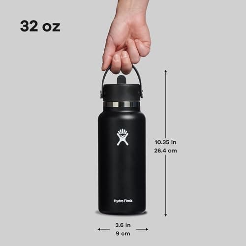 Hydro Flask Water Bottle - Insulated Stainless Steel - Wide Straw Lid, Non Spill, Leakproof in 32 Oz Black thumbnail 2