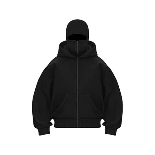Generico Balaclava Ninja Zipper Hoodie with Built in Balaclava, Double Hooded Jacket Hoodie with Mask, Wind-Resistant Winter Hoodies - Image 1