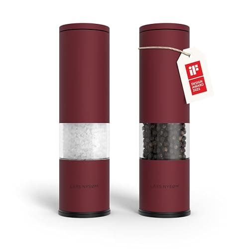 LARS NYSØM Salt and Pepper Grinder Set Manual, Stainless Steel Salt and Pepper Mills with Adjustable Ceramic Grinder I Design Spice Shakers (Berry Red) - Image 1