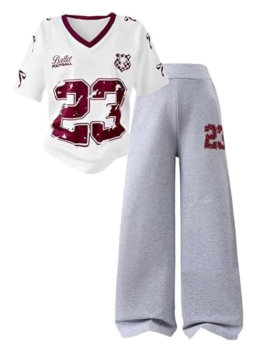 Azmxynol Tween Girls Clothes Short Sleeve Graphic T-Shirt Top + Sweatpant 2 Piece Outfit Set, Size 7-15Years - Image 1