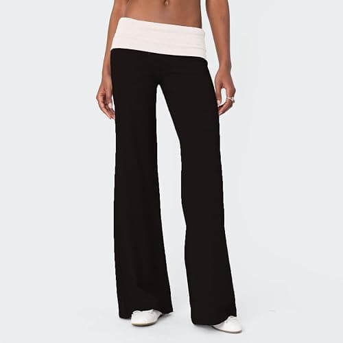 cochineal Fold Over Yoga Pants for Women Teen Girls Low Rise Wide Leg Sweatpants Y2k Stretchy Flare Leggings Lounge Pants thumbnail 2