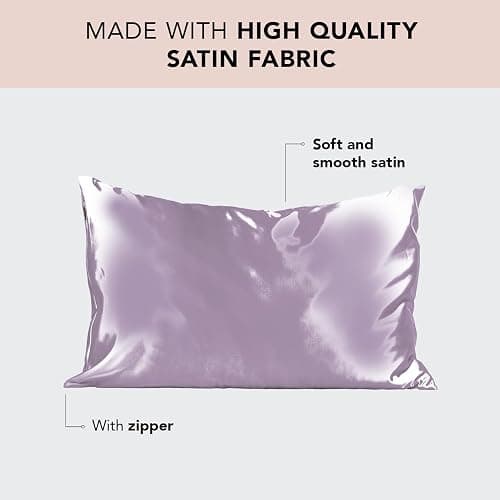 Kitsch Satin Pillowcase with Zipper for Hair & Skin, Softer Than Silk Pillow Cases Queen, Wrinkle-Free, Smooth and Cooling Satin Pillow Covers, Standard Size 19"x26" - Lavender thumbnail 3