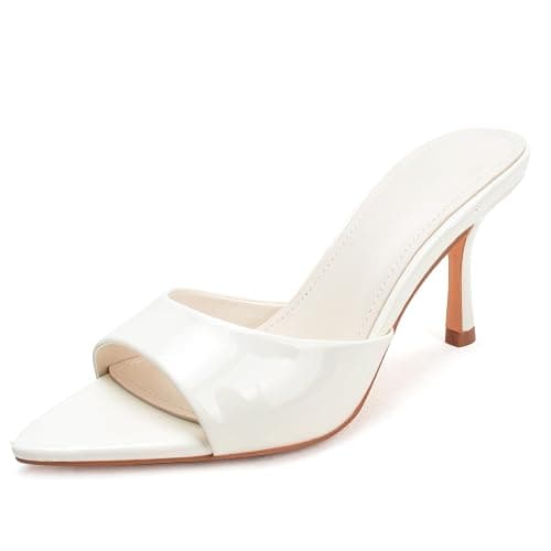 Riekhany High Heel Mules for Women Slip On Open Pointed Toe Classy Patent Leather Stiletto Pumps Formal Slingback Mule Sandals Dress Walking Shoes thumbnail 3