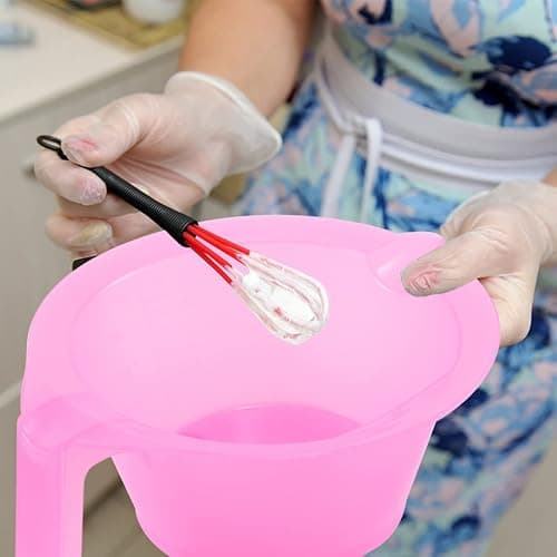 KALLORY Hair Color Mixing Bowl, 3pcs Plastic Hair Dye Bowl with Handle Color Mixing Tint Bowl Hair Color Mixing Tool for Salon Hairdressing, Pink thumbnail 2