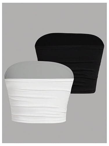 OYOANGLE Girl's Tube Top 2 Pack Strapless Crop Tops Ruched Basic Bandeau Tops thumbnail 2