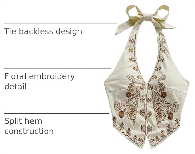 OYOANGLE Women's Summer Boho Halter Tops Western Tops Country Concert Tops | Halter,Embroidery,Backless,Bandana Top,Country Concert Outfits for Women,Festival,Vintage Tank Top thumbnail 4
