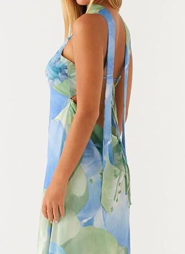 Women Summer Floral Maxi Dress Sexy Backless Bodycon Long Dresses with Scarf Formal Cocktail Tube Sundress thumbnail 5