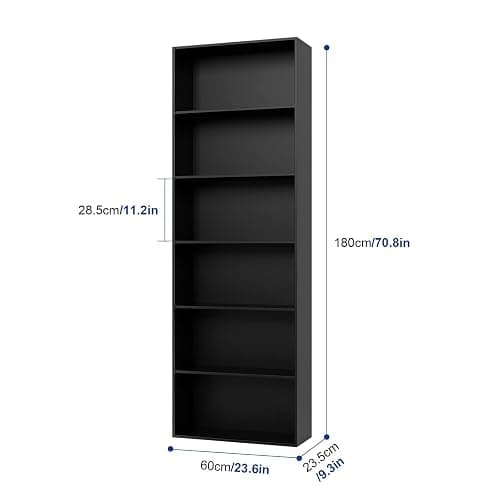 FOTOSOK 6-Tier Open Bookcase and Bookshelf, Freestanding Display Storage Shelves Tall Bookcase for Bedroom, Living Room and Office, Black thumbnail 3
