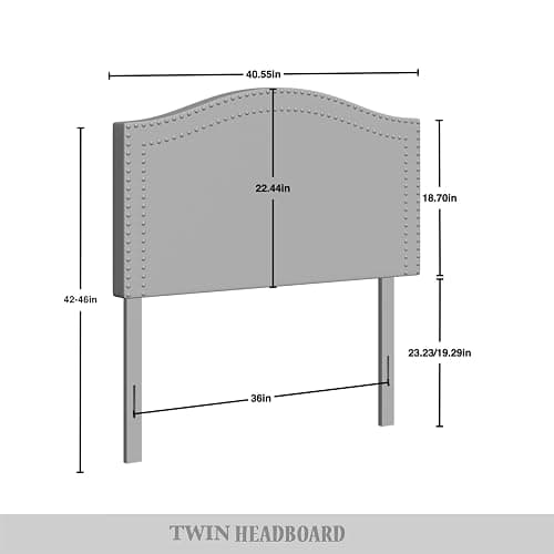 Castle Place Twin Curved Velvet Upholstered Headboard with Chrome Nailhead Trim, Silver Grey thumbnail 2