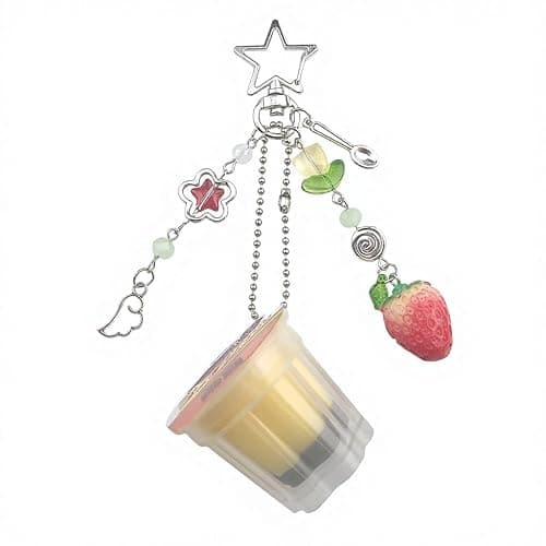 KANGSHUN Pudding Cup Keychain with Star Clip, Strawberry and Butterfly Charms, Cute Aesthetic Bag Accessory - Image 1