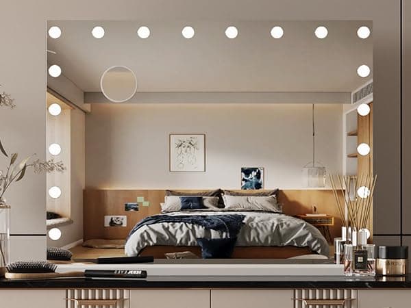 eklipt Schminkspiegel mit Beleuchtung 80 x 56 cm, Hollywood Spiegel mit LED Licht, 3 Farbtemperatur Licht, Touch Control, Tischplatte oder Wandhalterung (18led,80x12x62cm,weiß) thumbnail 8