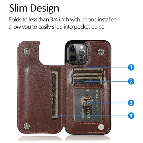 YAOZOCASE for iPhone Case,Retro Slim PU Leather Flower Butterfly Pattern Wallet,Card Holder Slots Full Body Military Grade Protection Soft Shockproof Phone Case (Brown,iPhone 16) thumbnail 5