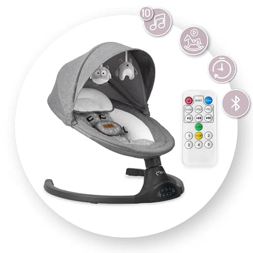 MoMi KENANI Transat balancelle jusqu’à 9 kg, pliable, télécommande et Bluetooth pour smartphone, alimentation piles et secteur, harnais de sécurité 5 points, pare-soleil, moustiquaire thumbnail 24