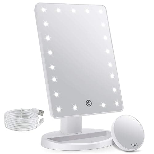 FASCINATE Makeup Vanity Mirror with Lights and Detachable 10X Magnification, 21 Led Lights Adjustable Dimming Touch Sensor, Dual Power Supply, 180° Rotation, Portable Cosmetic Mirror(White) - Image 1