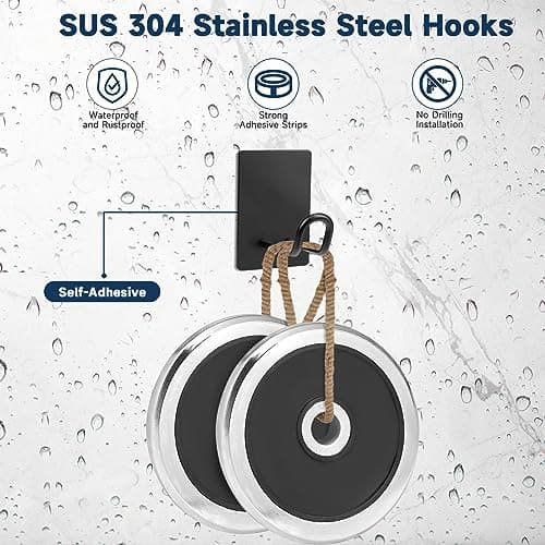 Quavzotu Self Adhesive Hooks Heavy Duty, Large Stainless Steel Towel Hooks, No Drill Sticky Hooks, Long Stick on Shower Wall Hooks for Hanging Hat Coat Key Headphone (Black(4Pcs)) thumbnail 3