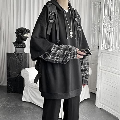 YUESUO Emo Streetwear Vintage Hoodie Women Men Oversized Sweatshirt Punk Patchwork Pullovers Grunge Plaid Hoodie Clothes thumbnail 5