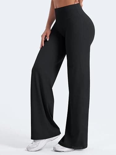 VOYJOY Straight Leggings Bottoms Wide Leg Pants for Women 29"/ 31.5"/33" High Waist Stretch Casual Sweatpants thumbnail 5
