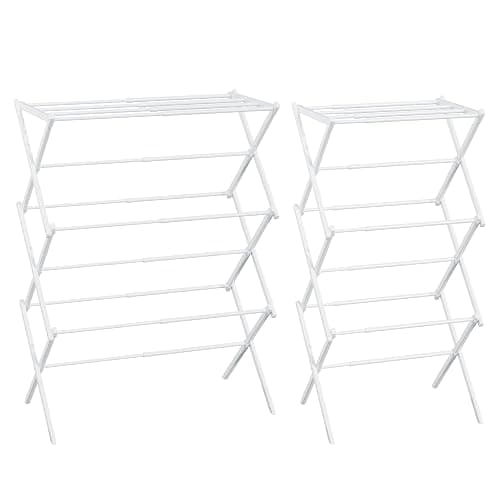 STARLATTA Foldable Drying Rack Clothing, 3-Tier Portable Clothes Drying Racks for Indoor & Outdoor, Anti-Rust Compact Laundry Rack Collapsible, White 28" D x 10" W x 35" H thumbnail 8