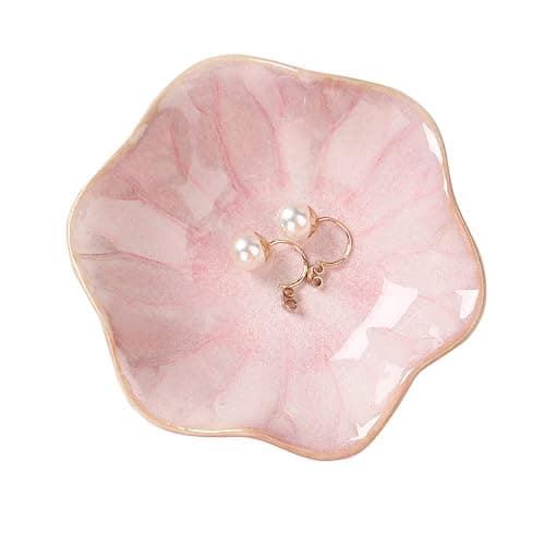 Ceramic jewelry dish, jewelry tray key tray,small ring dish holder Jewelry Plate trinket tray catchall tray nightstand decor for table room decor (Pink, 4.3 Inches) - Image 1