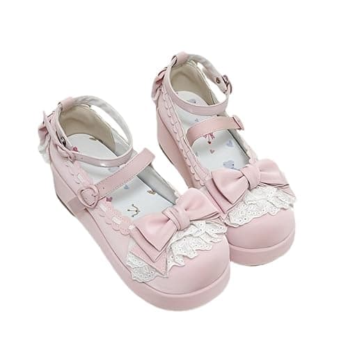 BEROBELLO Sweet Lolita Platform Shoes Kawaii Mary Janes with Bow and Lace Trim - Image 1