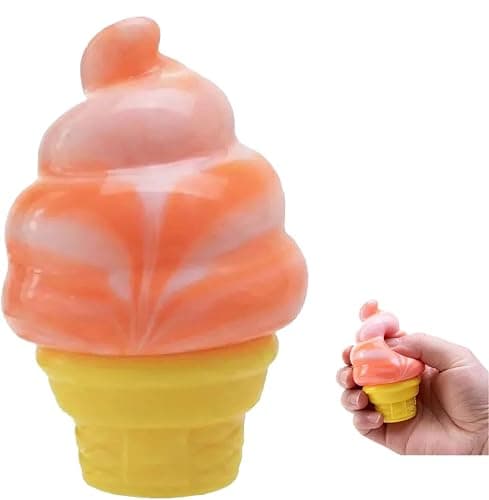 Ice Cream Squeeze Squishy, Ice Cream Cone Dumpling Slow Rise Sensory Toy Soft Squishy Sensory Squeeze Ball (Orange) - Image 1