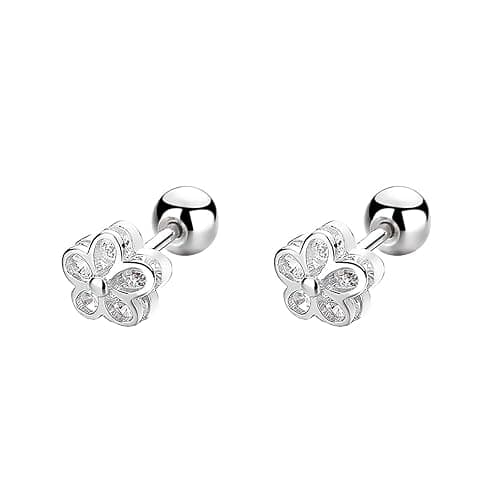 THOKUNA 18K Gold Plated Sterling Silver Cubic Zirconia Screw Back Small Trendy Dainty Cute Flower Stud Earrings for Women with Jewelry Rose Box - Image 1