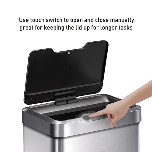 EKO Mirage-T 50 Liter / 13.2 Gallon Touchless Rectangular Motion Sensor Trash Can, Brushed Stainless Steel Finish thumbnail 4