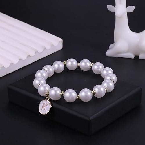 Pearl Initial Bracelet for Women Trendy Charm Letter A-Z Dainty Gold Letter Pearl Beaded Bracelet Bridesmaid Proposal Wedding Bride Party Bridal Birthday Jewelry thumbnail 3
