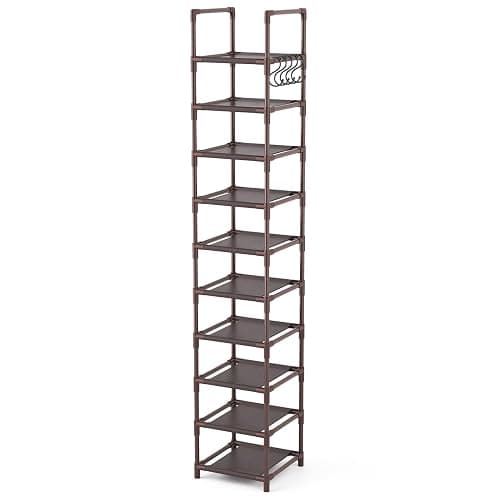 LANTEFUL Tall Shoe Rack 10-Tier Narrow Shoe Shelf Storage for 10-15 Pairs Shoe and Boot, Sturdy Shoe Storage Space Saving Corner Shoe Rack Organizer for Closet, Entryway, Living Room, Brown thumbnail 8