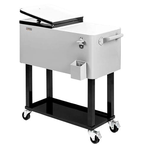 VINGLI Rolling Ice Chest, Portable Patio Party Bar Drink Cooler Cart, with Shelf, Beverage Pool with Bottle Opener - Image 1