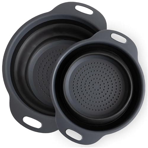 Collapsible Colander | 2-Pack Black Collapsible Strainer for Pasta, Fruits, & Vegetables | Compact Silicone Strainer Ideal for Straining all Sorts of Foods | Strainer for Everyday Use Medium - Image 1