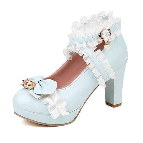 FOREADA Kawii Shoes Bow Pearl Heels Lolita Platform Heels for Women Lace Cute Mary Janes Pumps - Image 1