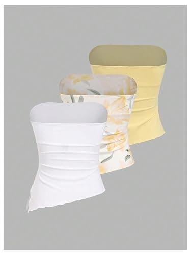 SOLY HUX Women's 3 Pack Strapless Top Going Out Tops Cute Tube Tops Y2k Bandeau Top Set Summer thumbnail 2