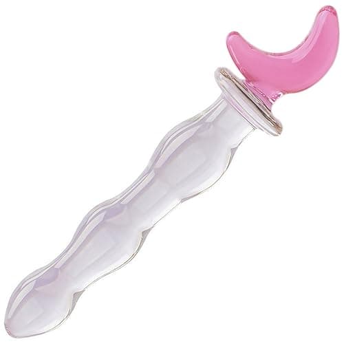 Crystal Glass Pleasure Wand Dildo Penis - AKStore - Half-Moon, Pink - Image 1