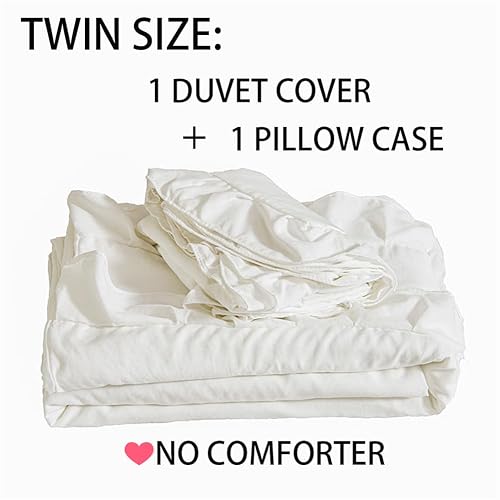 Koudi Twin Duvet Cover Set Ruffles White Shabby Chic Comforter Cover Solid Color Vintage Farmhouse Bedding Set Soft Microfiber with Zipper Ties thumbnail 6