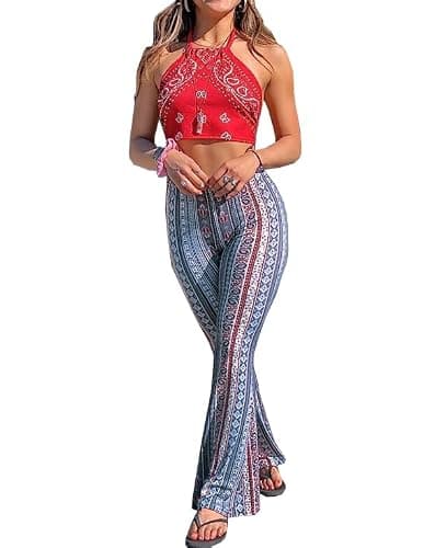 Daisy Del Sol High Waist Comfy Stretch Boho 70s Bell Bottom Fit to Flare Lounge Yoga Pants thumbnail 6