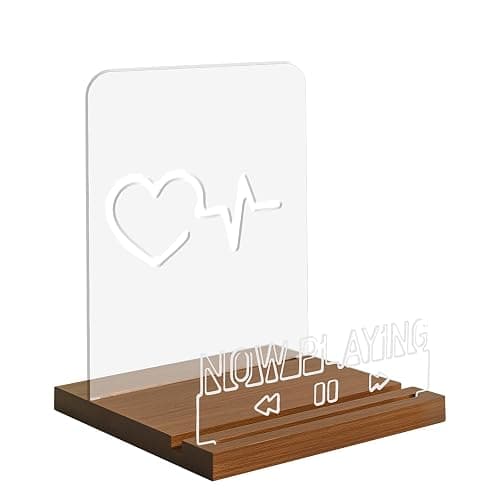 DREAMFORT Now Playing Vinyl Record Stand Light up Record Holder Wooden Acrylic for Vinyl Album Display and Storage Adjustable Brightness Vintage Music Decor(Heart) thumbnail 8