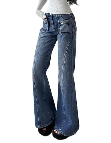 EMMIOL Mid-Low Rise Flare Jeans for Women, Y2K Baggy Boot Cut Flared Bootcut Wide Leg Womens Denim Pants Stretch - Image 1