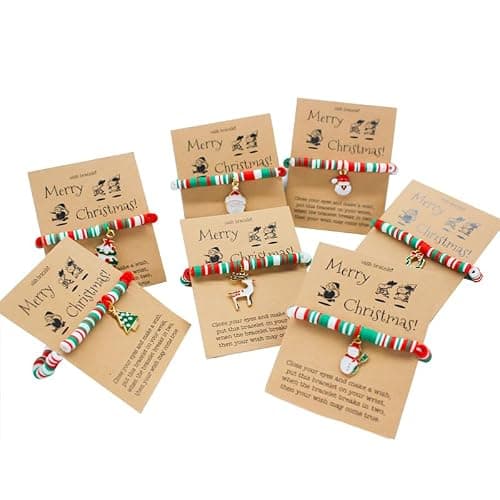 VALIJINA 7 Pcs Christmas Bracelet Set Stretch Bracelets with Christmas card Heishi Surfer Christmas Bracelets bulk bracelets for Women xmas gifts - Image 1