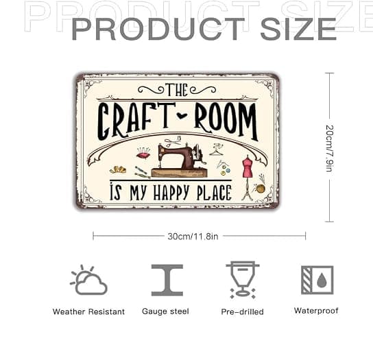The Craft Room Is My Happy Place Sign Retro Vintage Metal Sign Wall Decor for Home Sewing Room Craft Room Wall Decor Art 8x12 inch thumbnail 3