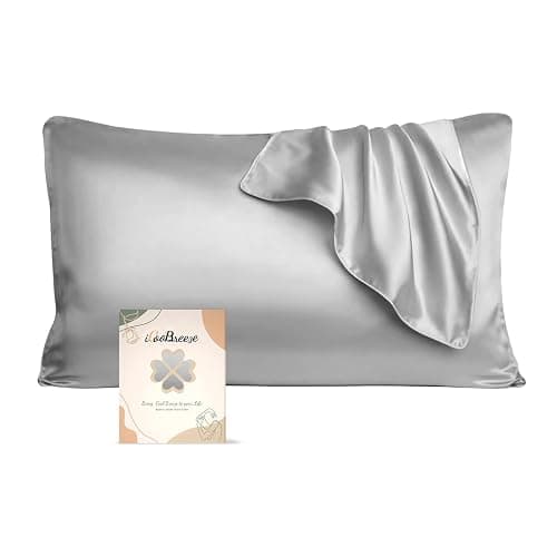 iCooBreeze Silk Pillowcases 100% Mulberry Silk Double Sided, Real Silk Pillow Case for Hair and Skin, Pillow Cover with Hidden Zipper (Standard(20"x26") 1 Pack, Silver Grey) thumbnail 7