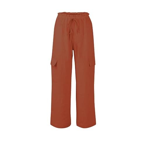 bawilom Cotton Linen Pants Women Summer Casual High Waist Wide Leg Trousers Lightweight Loose Cargo Pant with Pockets thumbnail 4