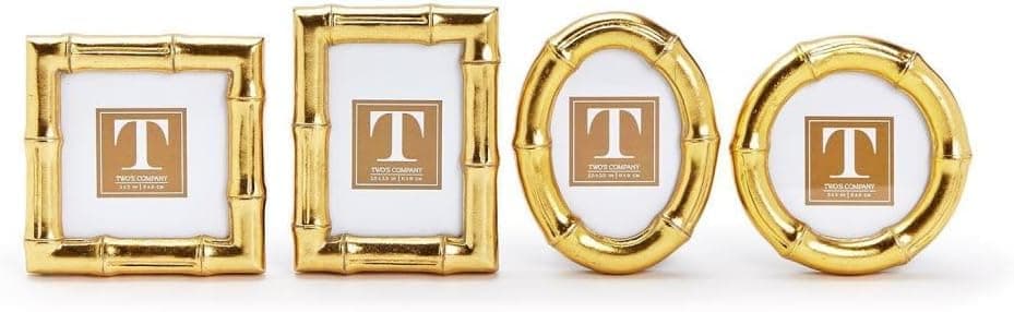 Two's Company 4 Assorted Antique Gold Faux Bamboo Photo Frame Set - 3" Mini Picture Frames, Resin thumbnail 2