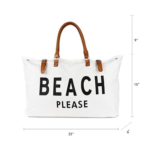 Beach Bag with Vegan Leather Handle, Extra Large Beach Bag for Women Waterproof Sandproof, White thumbnail 3