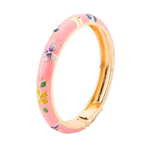 UJOY Bangles 5 Pcs Enamel Jewelry Set Rose Flower Engraved Cloisonne Bracelets Pack in a Box 5PCS thumbnail 6