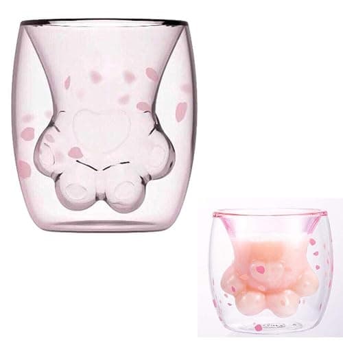 Sakura Leaves Cat Paw Glass Cup  - Image 1