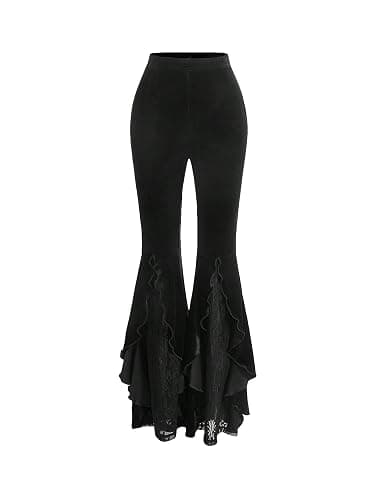 GORGLITTER Women's Lace Gothic Pants Y2K Fall Velvet Goth Bell Bottom Festival Halloween Renaissance Rave Flare Pants - Image 1