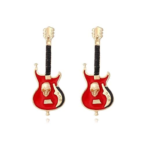 E-Gitarre Ohrringe, Gotisches Totenkopf Gitarren Ohrringe für Frauen, Böhmischen Punk Rock Gitarre Urlaub Ohrringe, Hip Hop Gitarre Aussage Ohrringe Sommer Boho Schmuck - Image 1