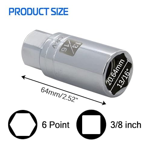 13/16-inch Magnetic Spark Plug Socket 3/8-inch Drive 6-Point Powerful Magnet Retains Spark Plugs Chrome Vanadium Steel thumbnail 6