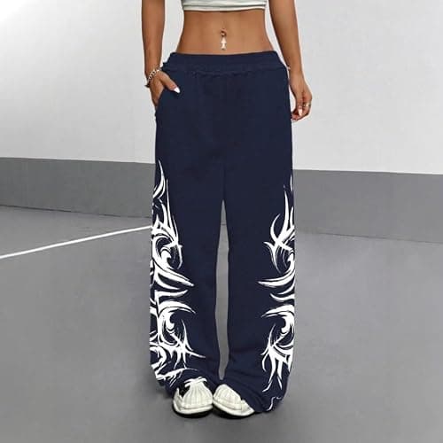 Y2k Wide Leg Baggy Grunge Double Waisted Drawstring Sweatpants Streetwear Women Emo 2000s Star Pants thumbnail 7